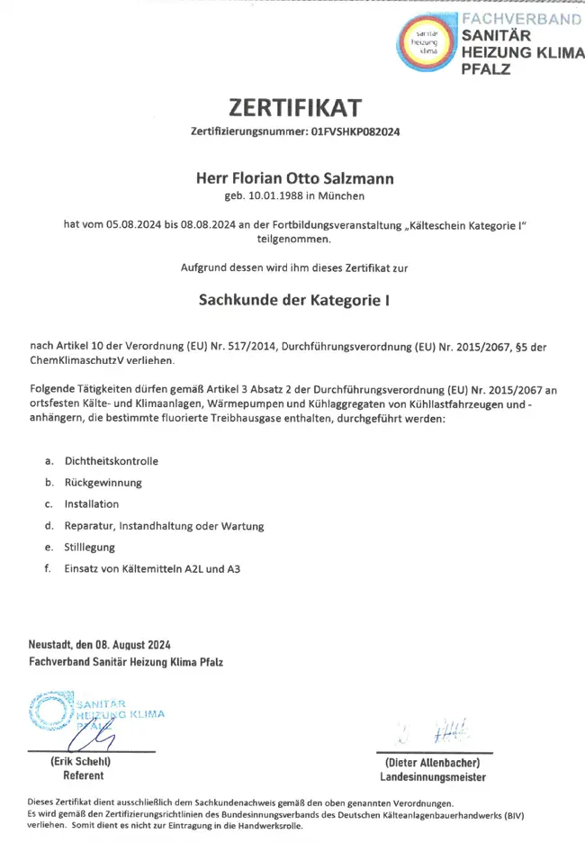 Zertifikat 21 von Heinz Kiesel und Söhne